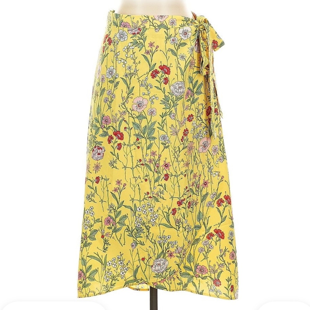 LOFT Yellow Floral Midi Skirt